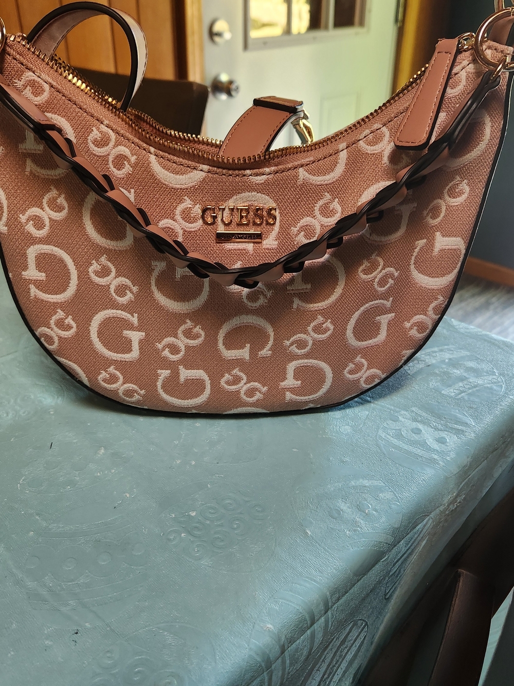 GUESS Pink Logo Crescent Shoulder Bag
